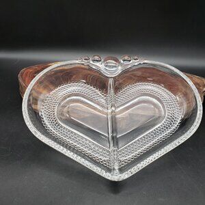 Vintage Duncan & Miller Teardrop Clear Heart Divided Relish Dish – 7.75"
